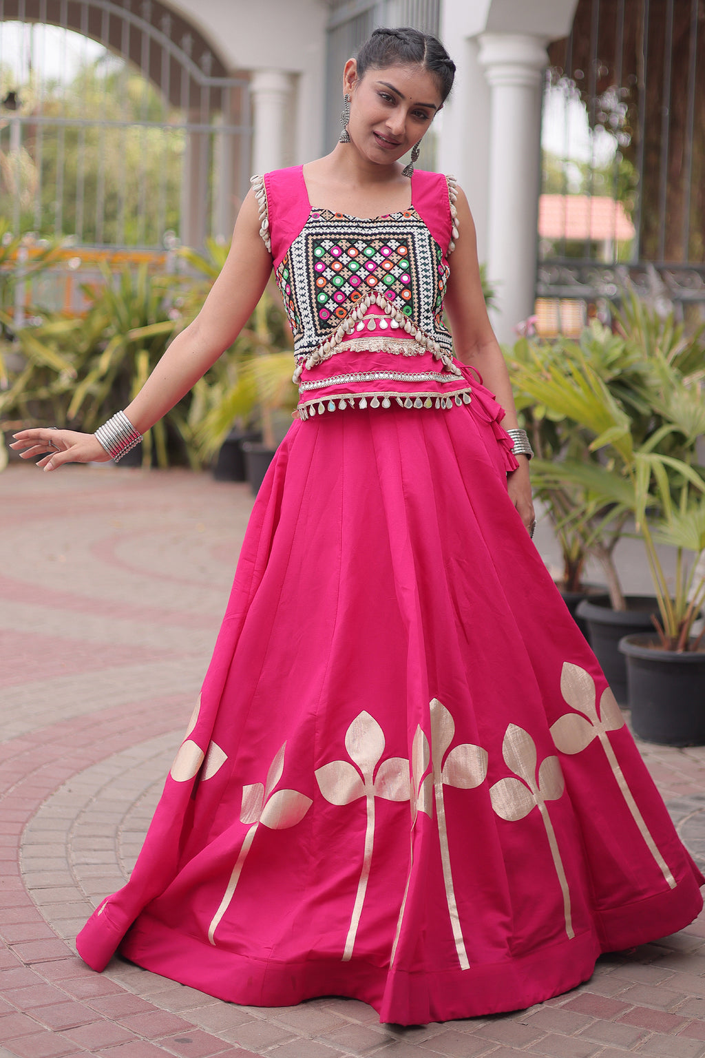 Pink Art Silk Kachchi Mirror Worked Chaniya Choli