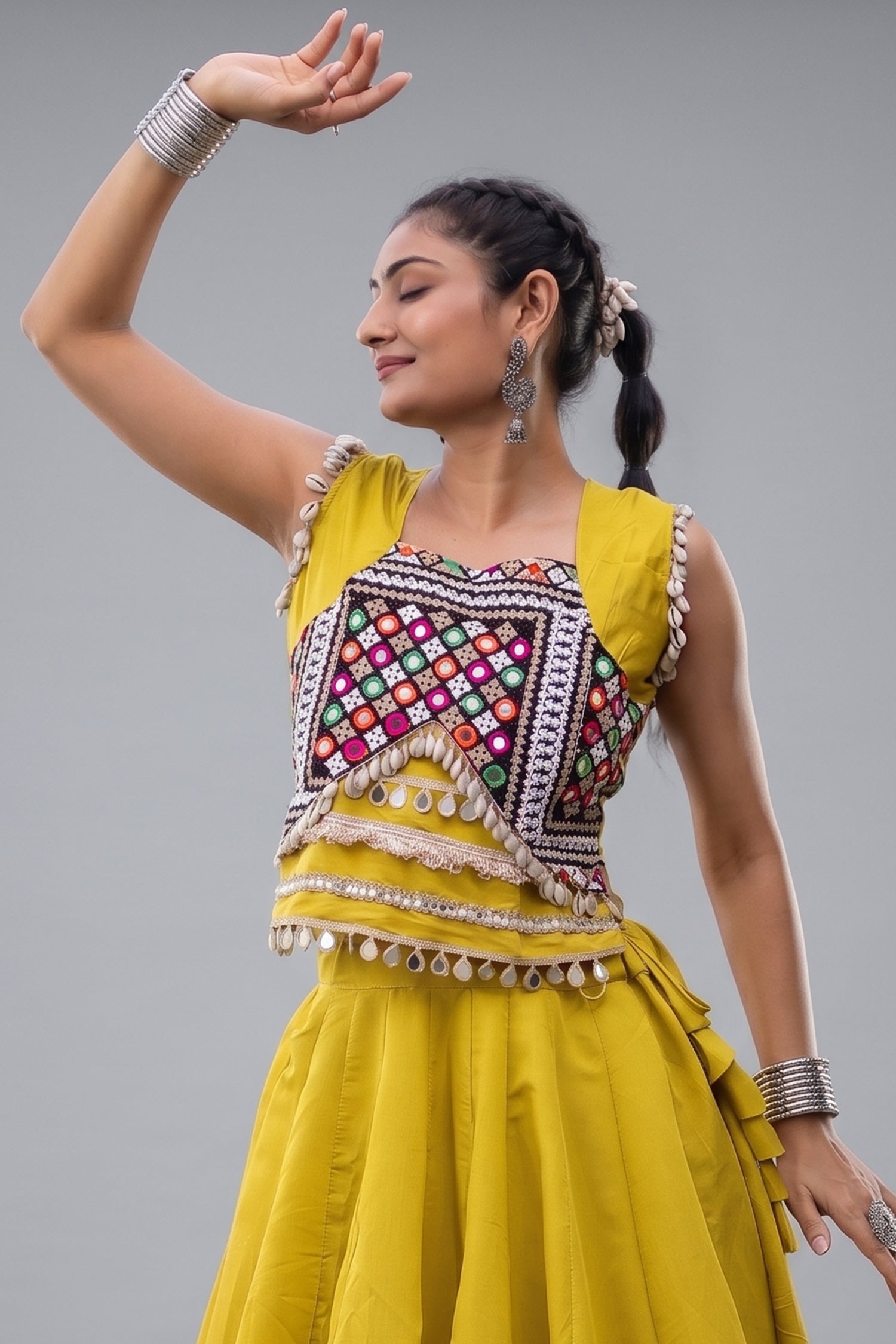 Parrot Green Art Silk Kachchi Mirror Worked Chaniya Choli Secondary image