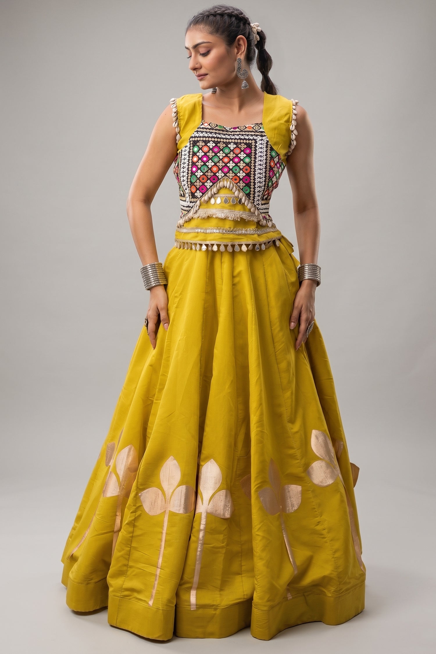 Parrot Green Art Silk Kachchi Mirror Worked Chaniya Choli Main image