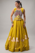 Parrot Green Art Silk Kachchi Mirror Worked Chaniya Choli
