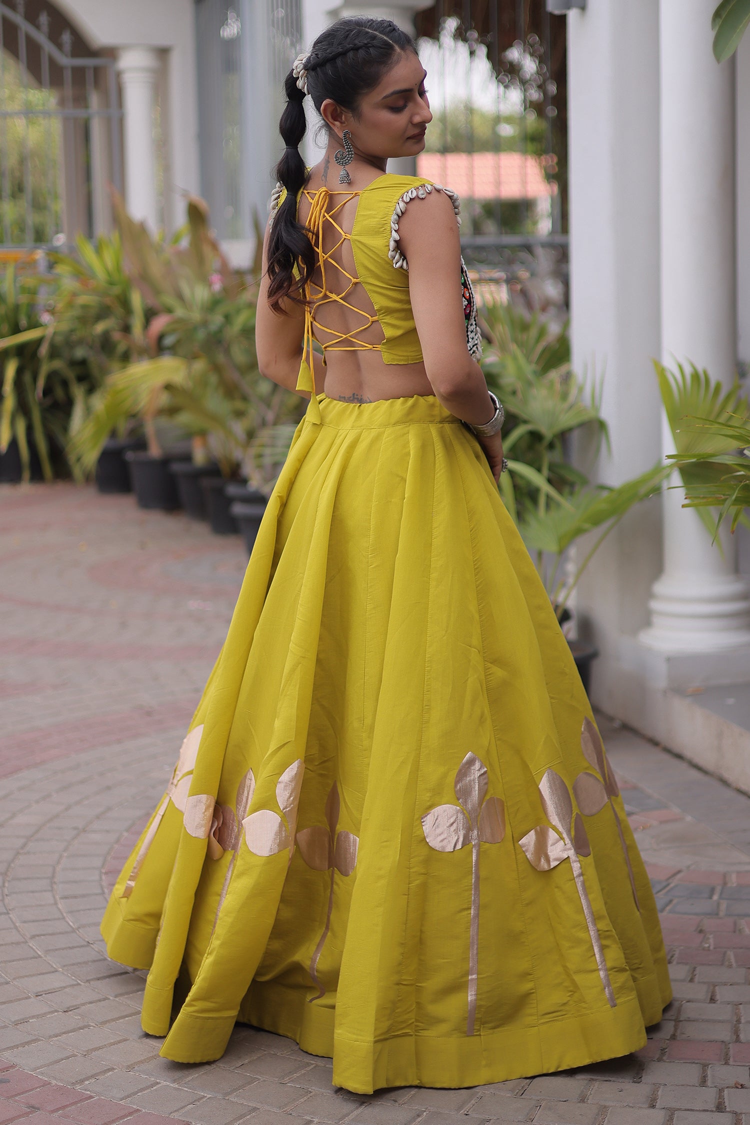 Parrot Green Art Silk Kachchi Mirror Worked Chaniya Choli