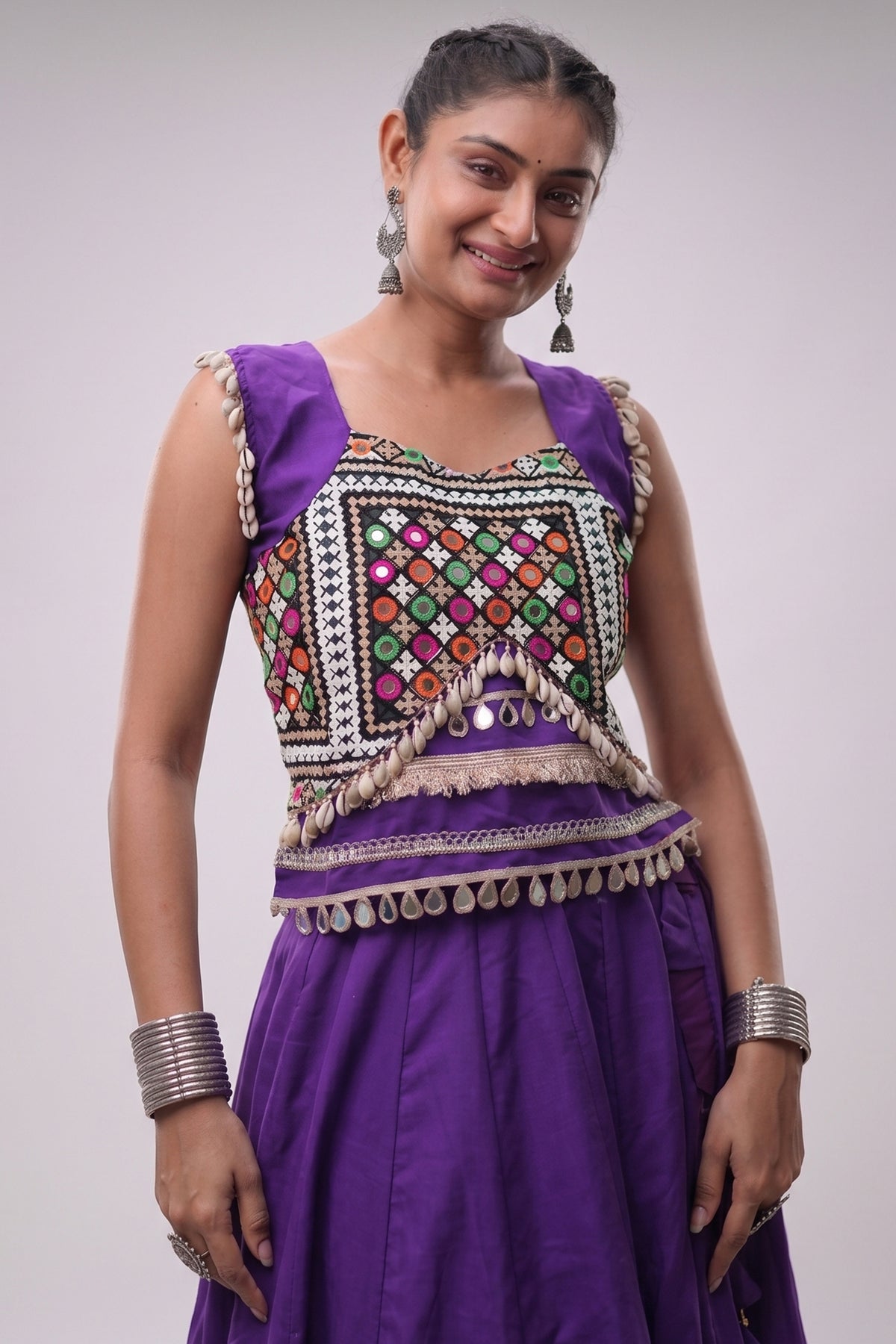 Purple Art Silk Kachchi Mirror Worked Chaniya Choli