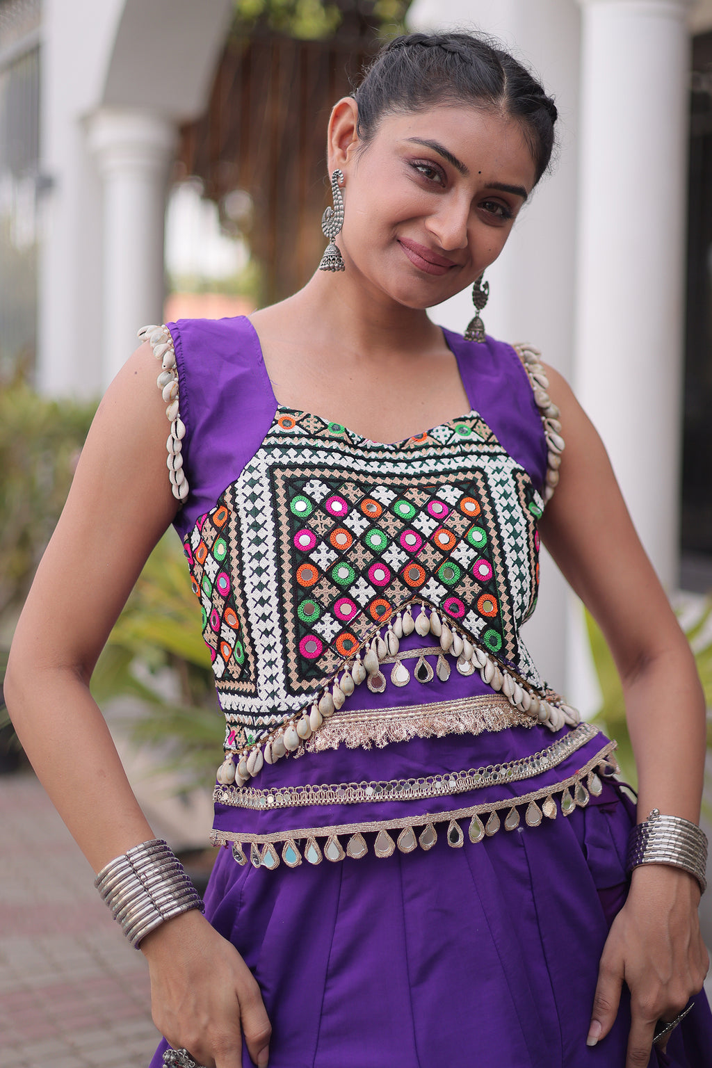 Purple Art Silk Kachchi Mirror Worked Chaniya Choli