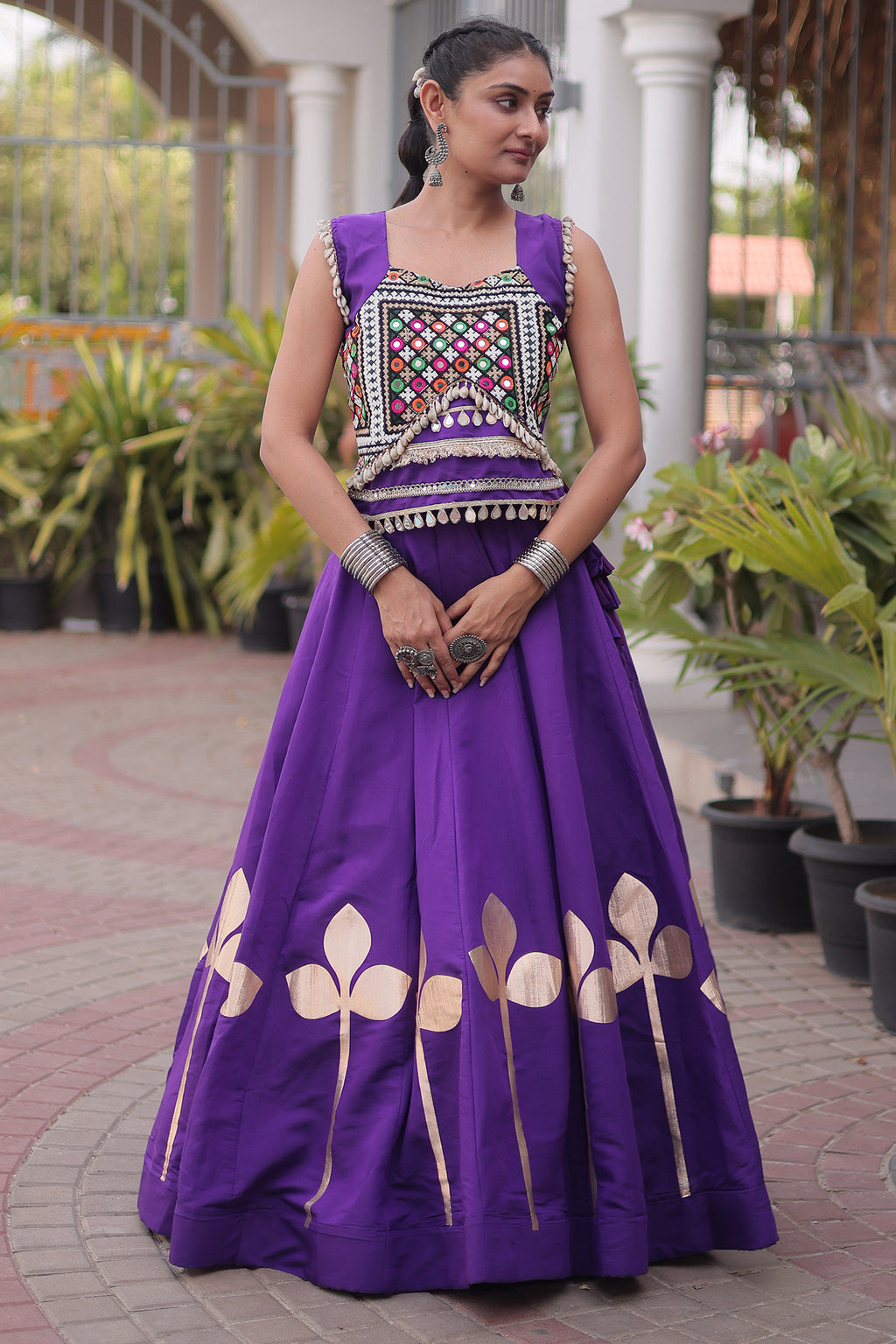 Purple Art Silk Kachchi Mirror Worked Chaniya Choli