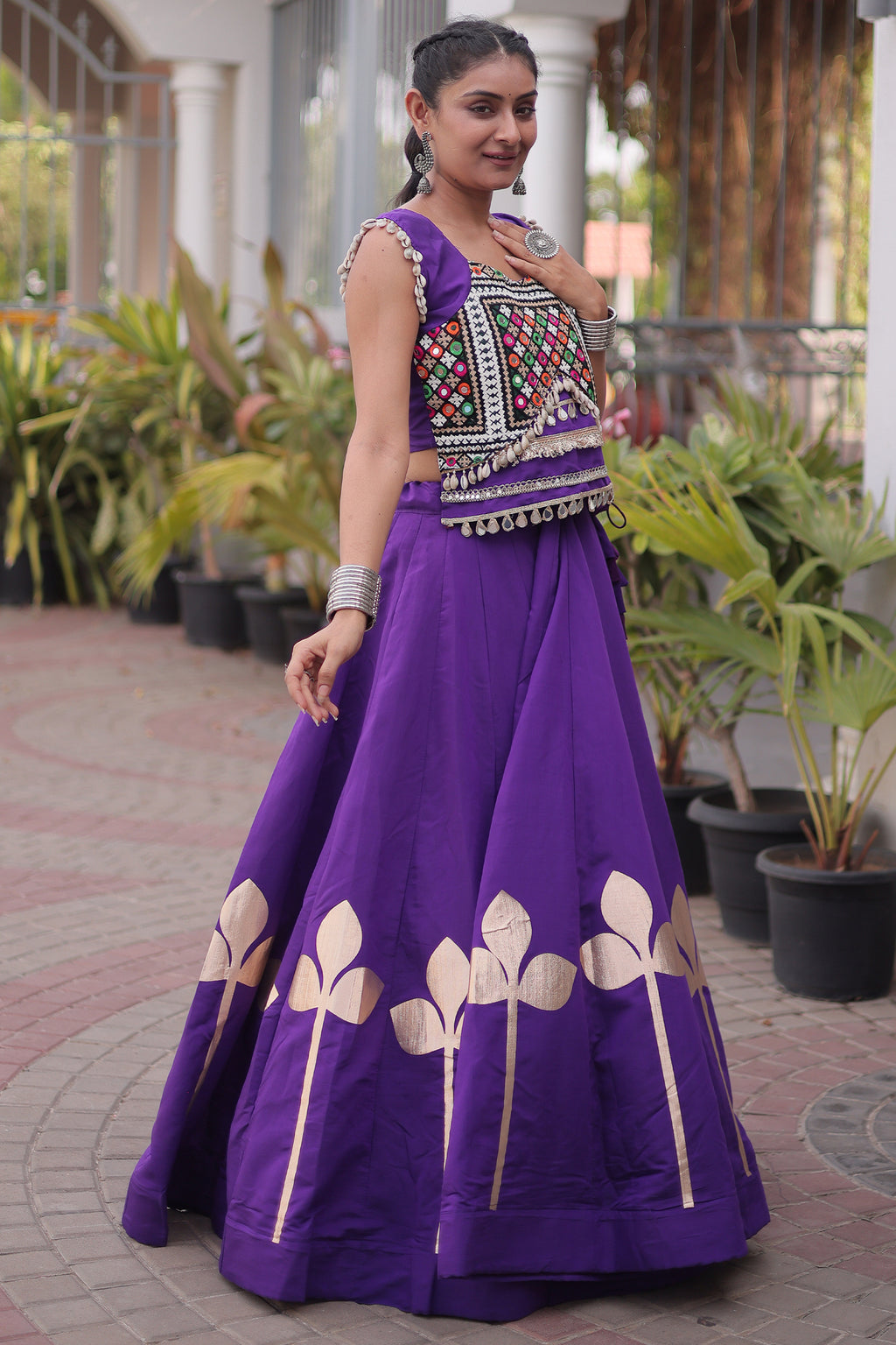 Purple Art Silk Kachchi Mirror Worked Chaniya Choli