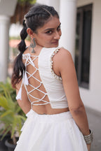 White Art Silk Kachchi Mirror Worked Chaniya Choli
