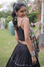 Black Art Silk Chaniya Choli with Kachchi Mirror Work