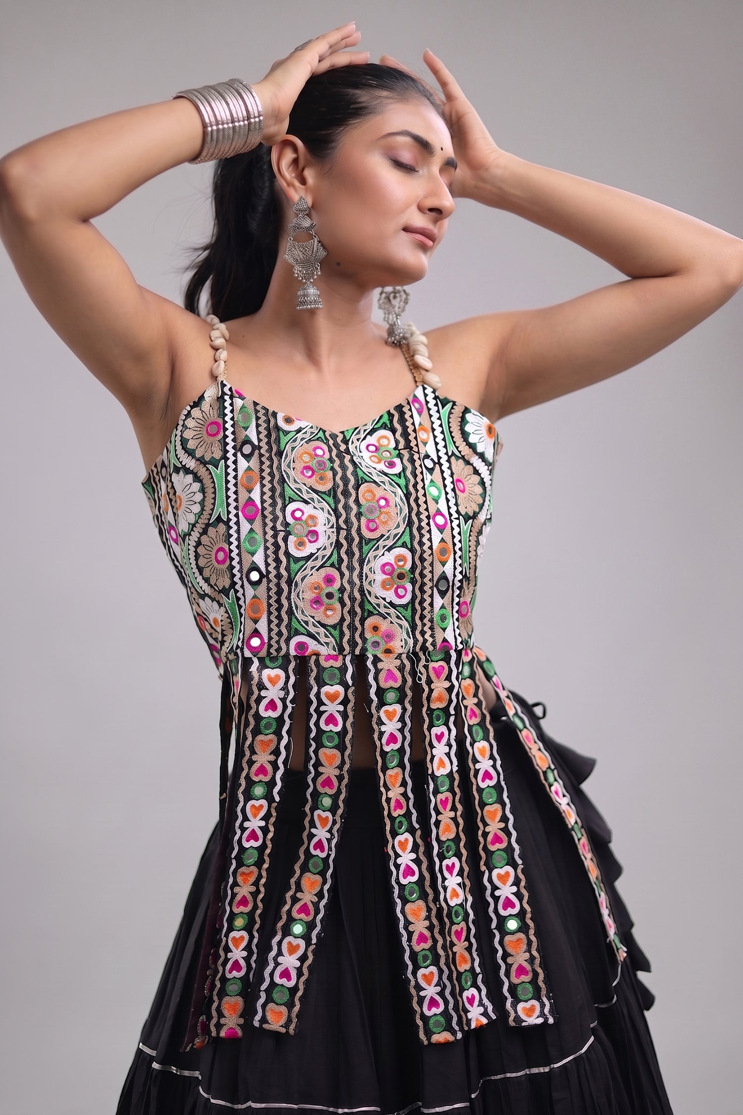 Black Art Silk Chaniya Choli with Kachchi Mirror Work Secondary image