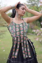 Black Art Silk Chaniya Choli with Kachchi Mirror Work