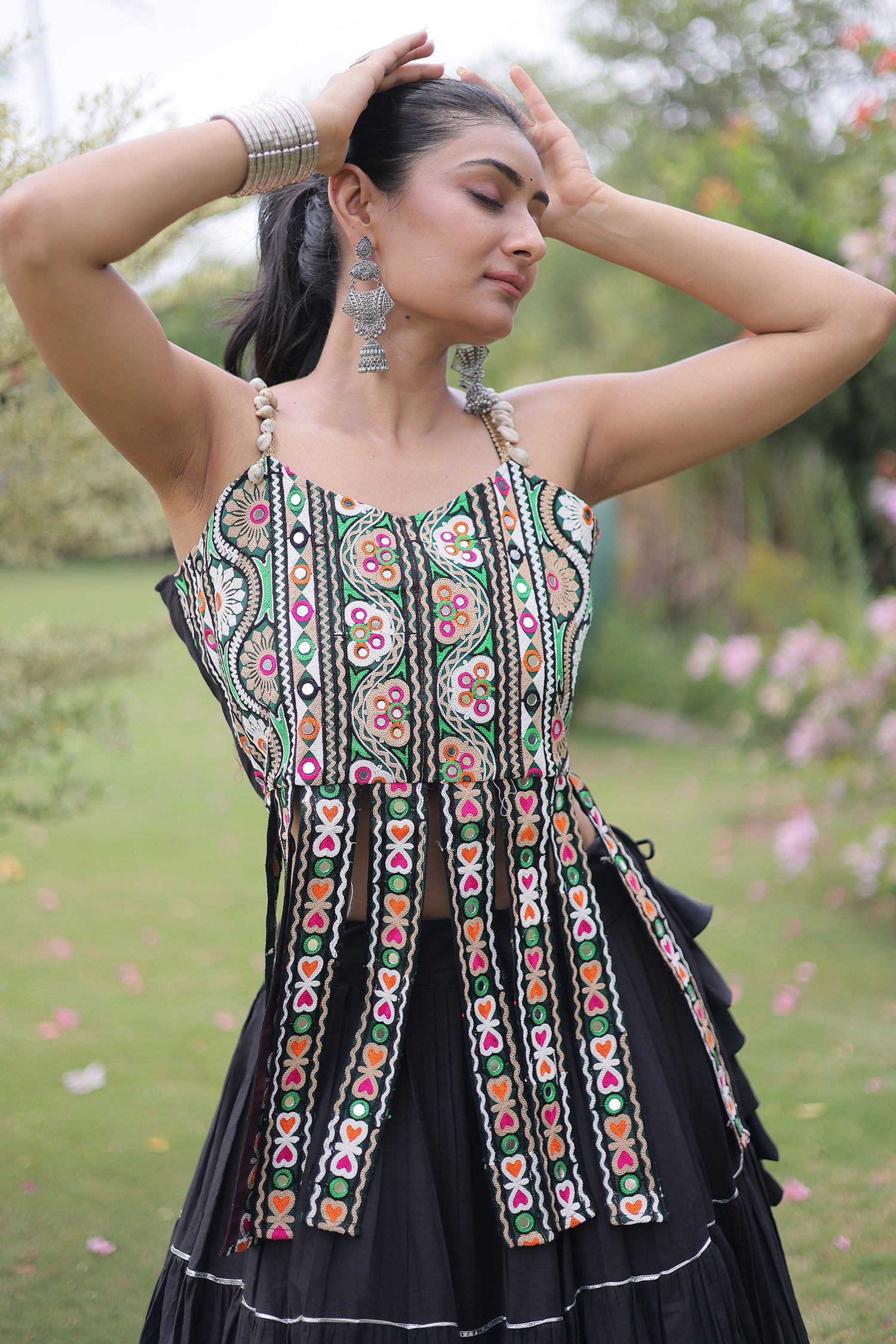 Black Art Silk Chaniya Choli with Kachchi Mirror Work
