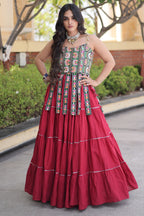Maroon Art Silk Chaniya Choli with Kachchi Mirror Work