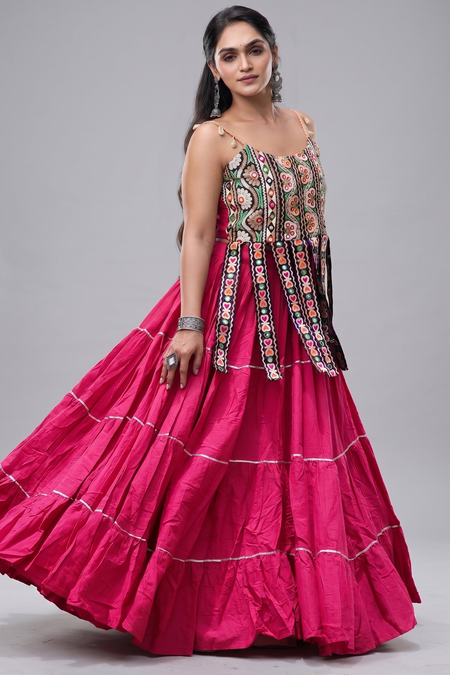 Pink Art Silk Chaniya Choli with Kachchi Mirror Work Main image