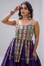 Purple Art Silk Chaniya Choli with Kachchi Mirror Work