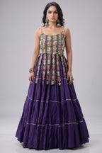 Purple Art Silk Chaniya Choli with Kachchi Mirror Work