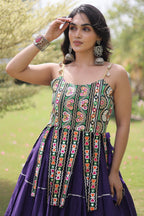 Purple Art Silk Chaniya Choli with Kachchi Mirror Work