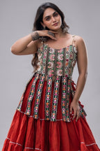 Orange Art Silk Chaniya Choli with Kachchi Mirror Work