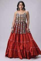 Orange Art Silk Chaniya Choli with Kachchi Mirror Work
