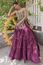 Purple Art Silk Chaniya Choli with Kachchi Mirror Work