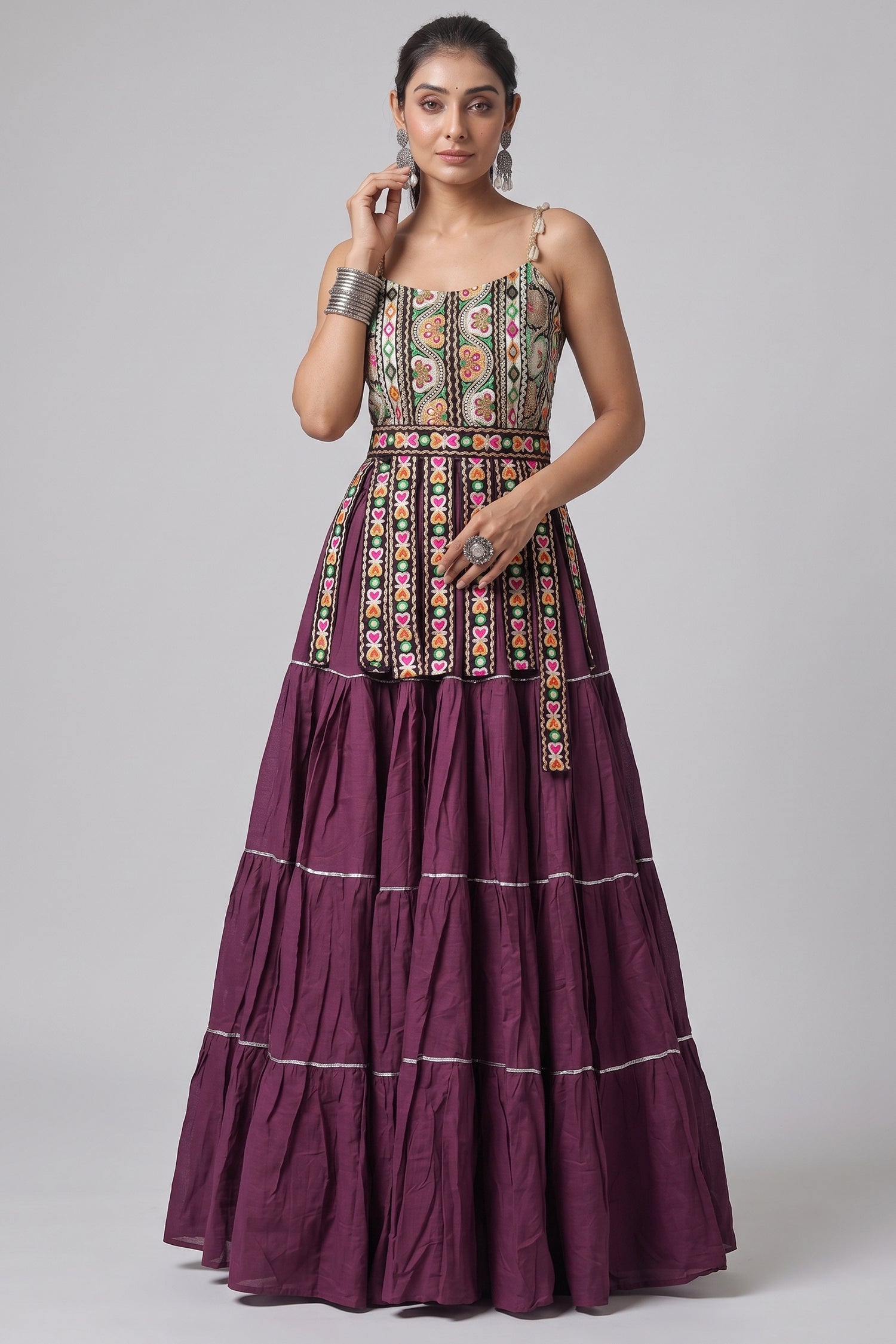 Purple Art Silk Chaniya Choli with Kachchi Mirror Work Main image