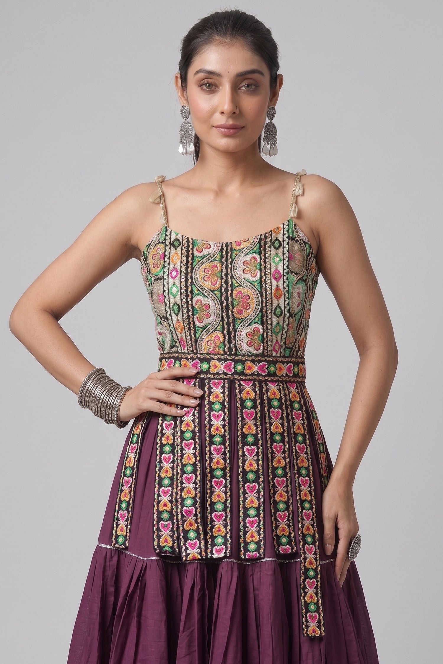 Purple Art Silk Chaniya Choli with Kachchi Mirror Work Secondary image