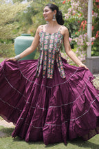Purple Art Silk Chaniya Choli with Kachchi Mirror Work