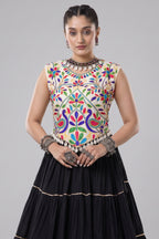 Black Cotton Kachchi Worked Flared Chaniya Choli