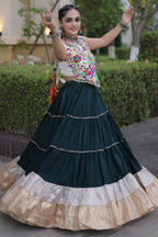 Green Cotton Kachchi Worked Flared Chaniya Choli