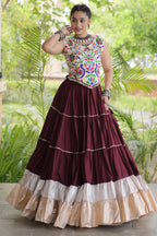 Brown Cotton Kachchi Worked Flared Chaniya Choli