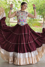 Brown Cotton Kachchi Worked Flared Chaniya Choli