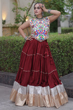 Maroon Cotton Kachchi Worked Flared Chaniya Choli