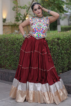 Maroon Cotton Kachchi Worked Flared Chaniya Choli
