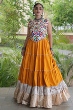 Mustard Cotton Kachchi Worked Flared Chaniya Choli
