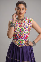 Purple Cotton Kachchi Worked Flared Chaniya Choli