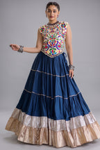 Blue Cotton Kachchi Worked Flared Chaniya Choli