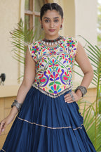 Blue Cotton Kachchi Worked Flared Chaniya Choli