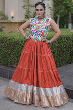Orange Cotton Kachchi Worked Flared Chaniya Choli