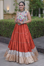 Orange Cotton Kachchi Worked Flared Chaniya Choli