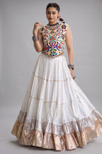 White Cotton Kachchi Worked Flared Chaniya Choli