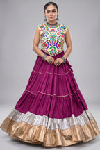 Purple Cotton Kachchi Worked Flared Chaniya Choli