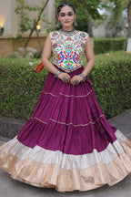 Purple Cotton Kachchi Worked Flared Chaniya Choli