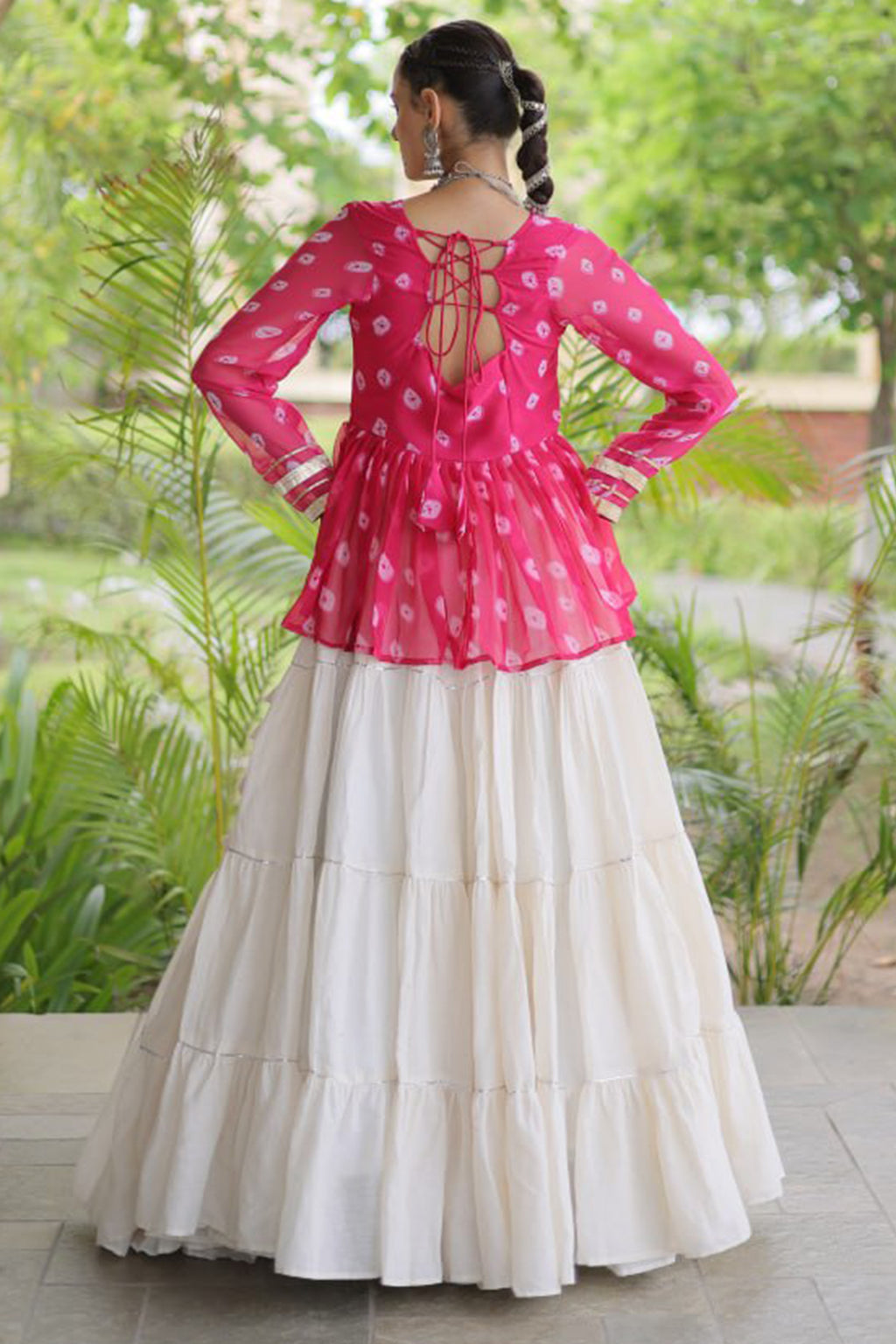 Pearl White Cotton Flared Peplum Chaniya Choli with Kachchi Work
