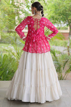 Pearl White Cotton Flared Peplum Chaniya Choli with Kachchi Work
