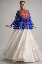 Pearl White Cotton Flared Peplum Chaniya Choli with Kachchi Work