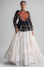 Pearl White Cotton Flared Peplum Chaniya Choli with Kachchi Work