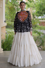 Pearl White Cotton Flared Peplum Chaniya Choli with Kachchi Work