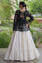 Pearl White Cotton Flared Peplum Chaniya Choli with Kachchi Work