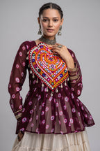 Pearl White Cotton Flared Peplum Chaniya Choli with Kachchi Work