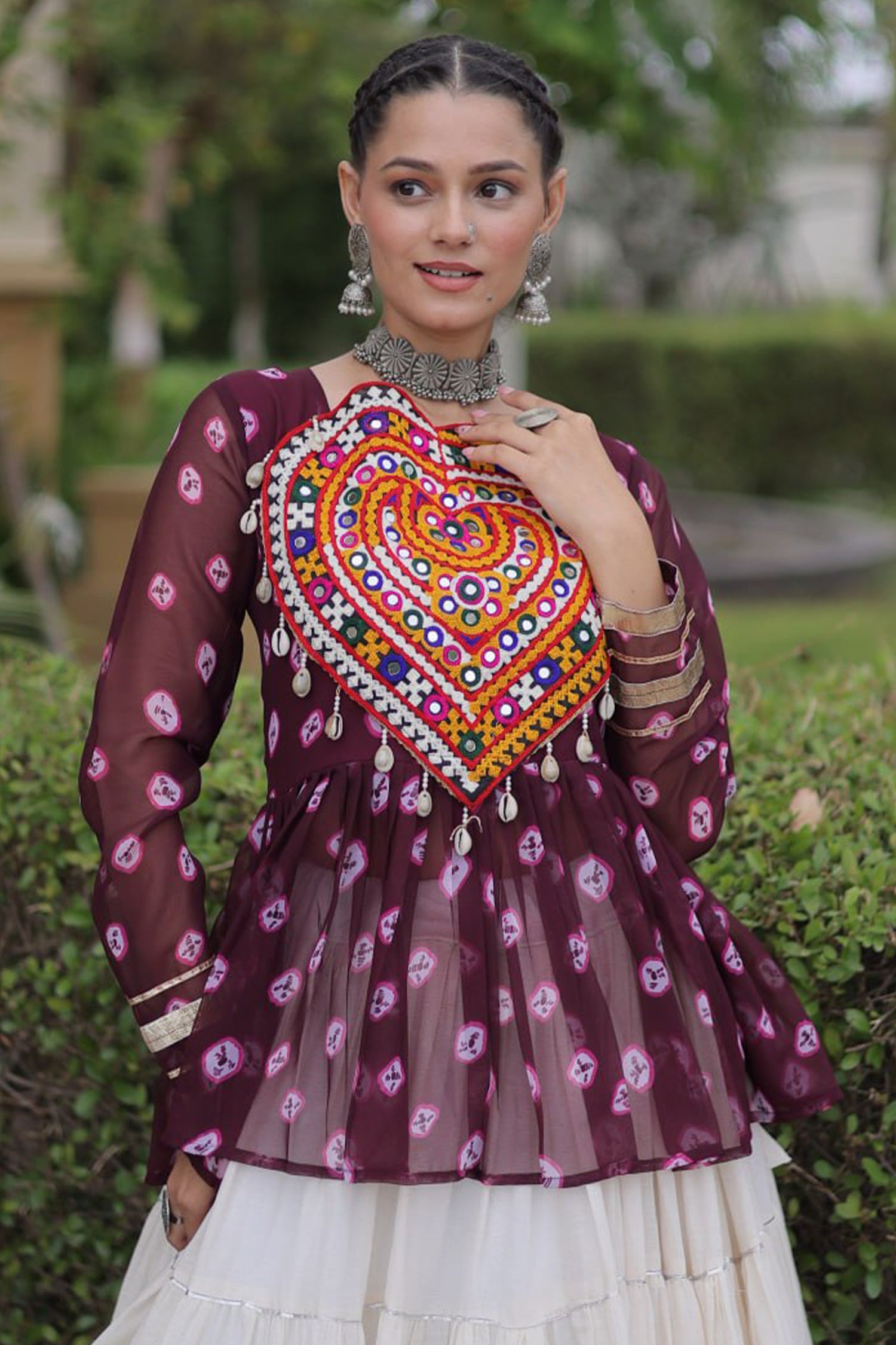 Pearl White Cotton Flared Peplum Chaniya Choli with Kachchi Work