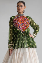 Pearl White Cotton Flared Peplum Chaniya Choli with Kachchi Work