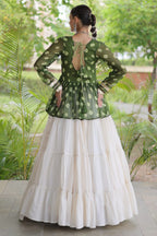 Pearl White Cotton Flared Peplum Chaniya Choli with Kachchi Work